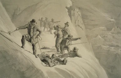 Genietend van het uitzicht, uit Tien scènes in de laatste beklimming van de Mont Blanc inclusief vijf uitzichten vanaf de top, door J.D.H. Browne, gepubliceerd 1853